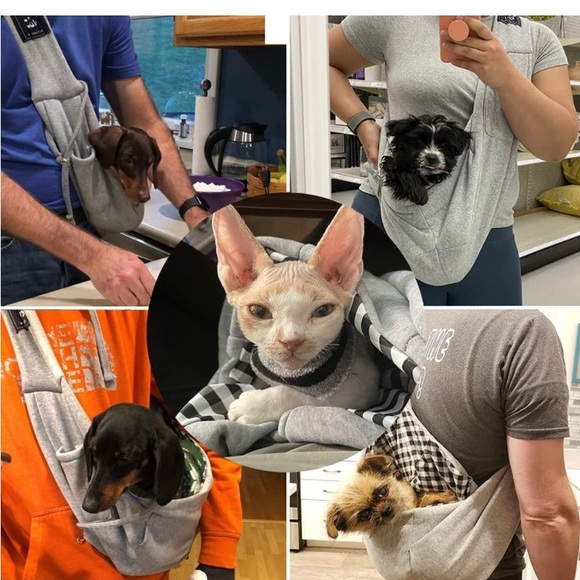 Dog or Cat Sling Carrier – Hands Free Reversible Pet Papoose Bag (Classic Grey) - Picture 3 of 6